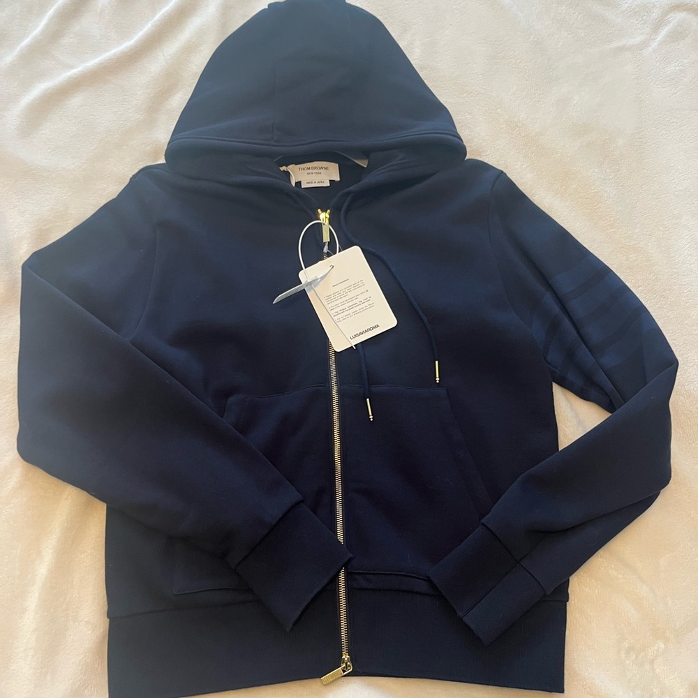 Bnwt Thom Browne 4 bar Zip Up Hoody Navy
